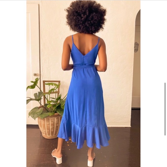 Lulu’s Manhattan Moment Blue Ruffled Midi Wrap Dress - Picture 6 of 7